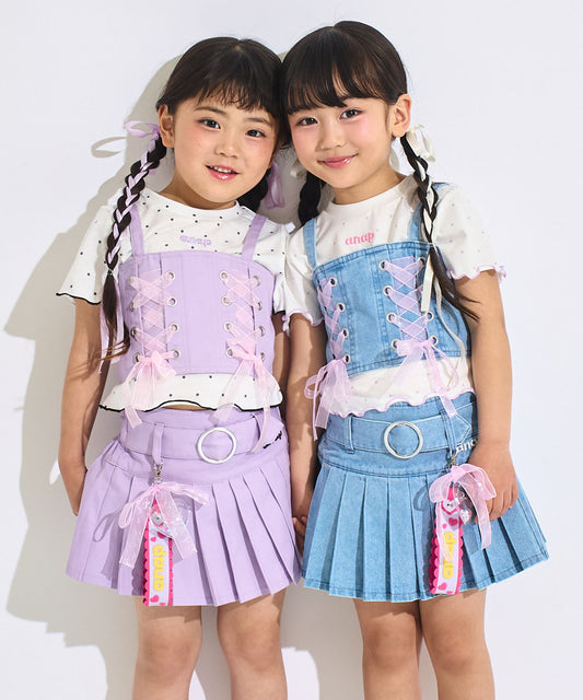 リボンチャーム付 フェイクベルト プリーツスカート 421-3617