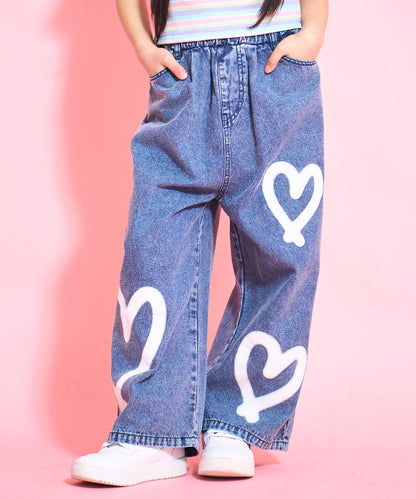 ハート ペイント デニム ワイド パンツ 422-3384