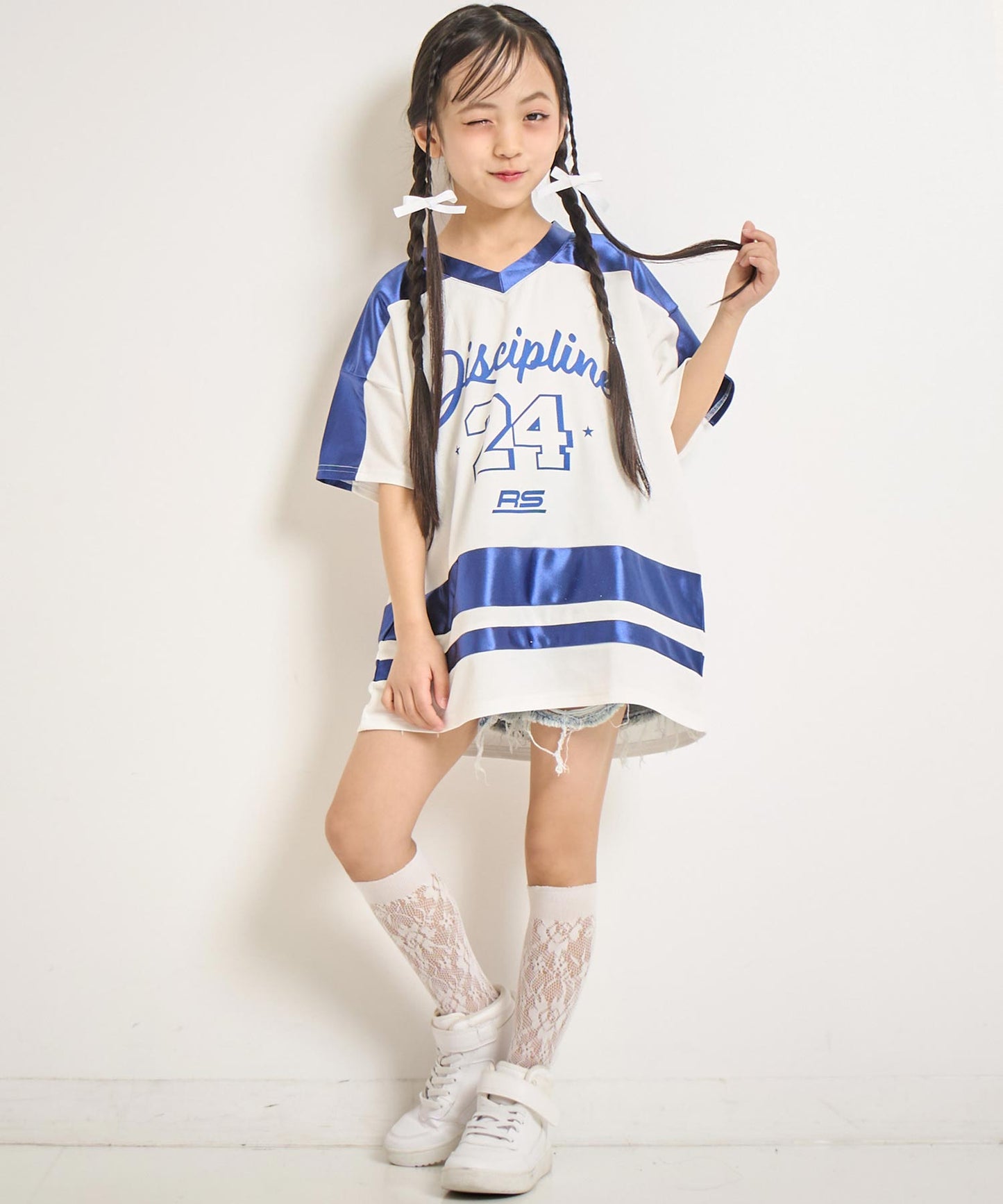 ハイウエスト リングジップ デニム ショート パンツ【ジュニアお揃い】 422-3390