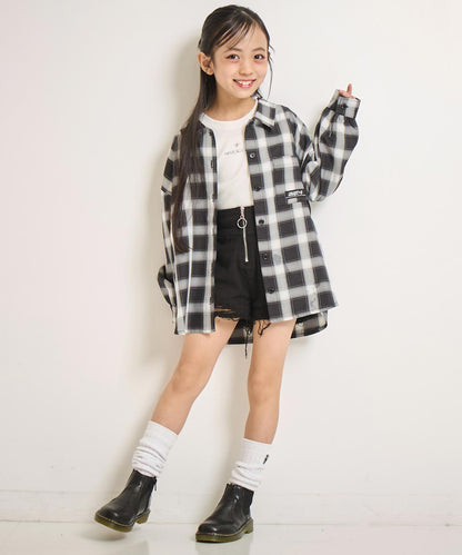ハイウエスト リングジップ デニム ショート パンツ【ジュニアお揃い】 422-3390