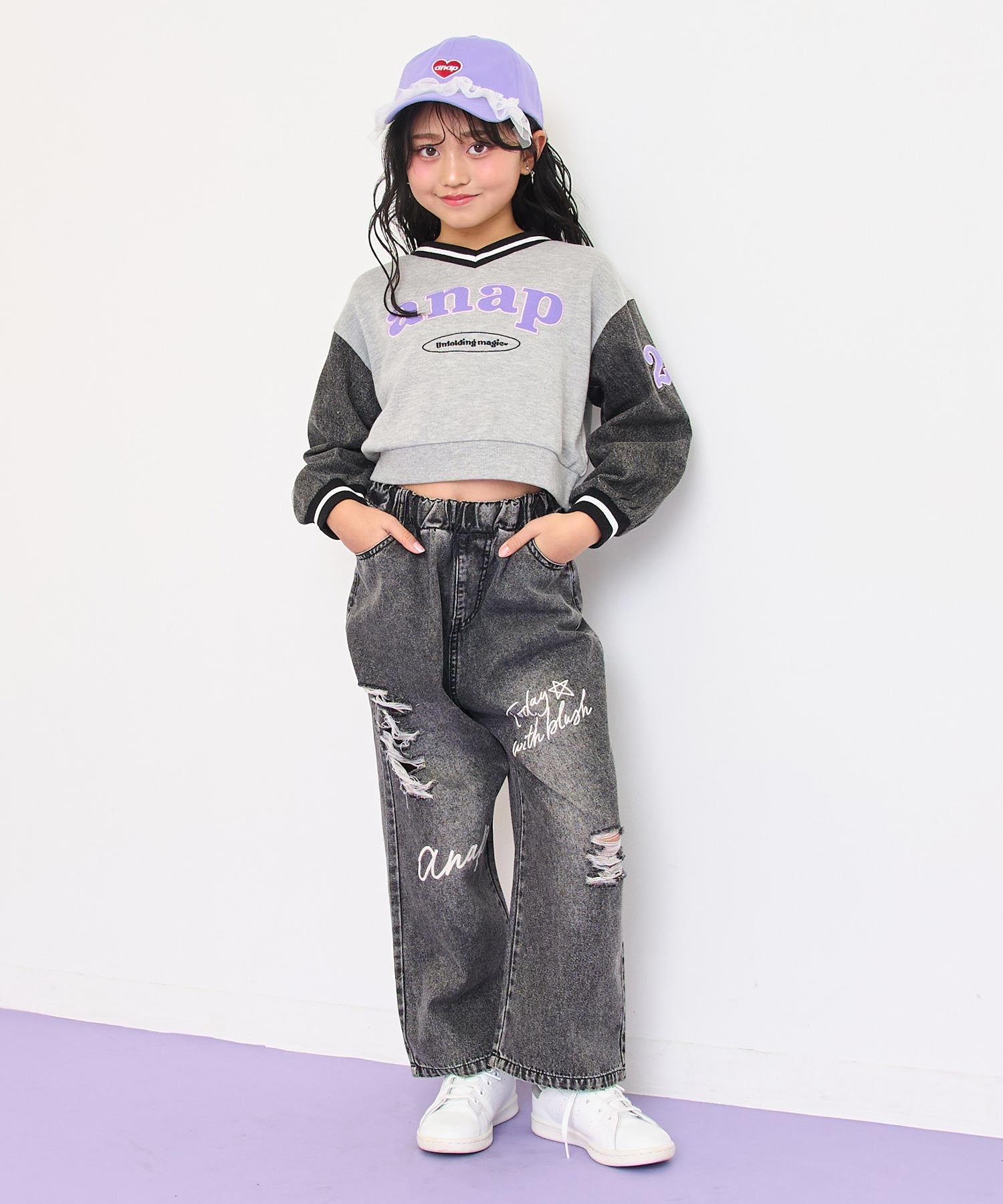 メッセージロゴ クラッシュ デニム ワイドパンツ 422-3551 – ANAP