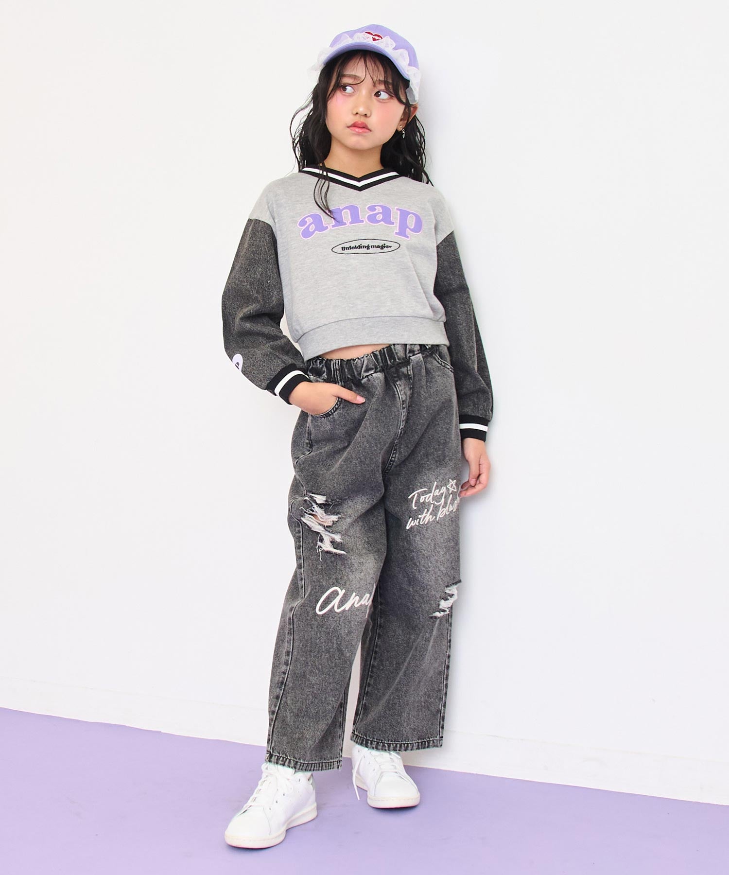 メッセージロゴ クラッシュ デニム ワイドパンツ 422-3551 – ANAP