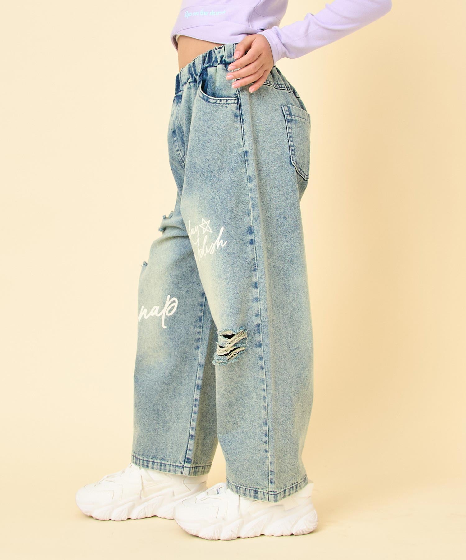 メッセージロゴ クラッシュ デニム ワイドパンツ 422-3551 – ANAP