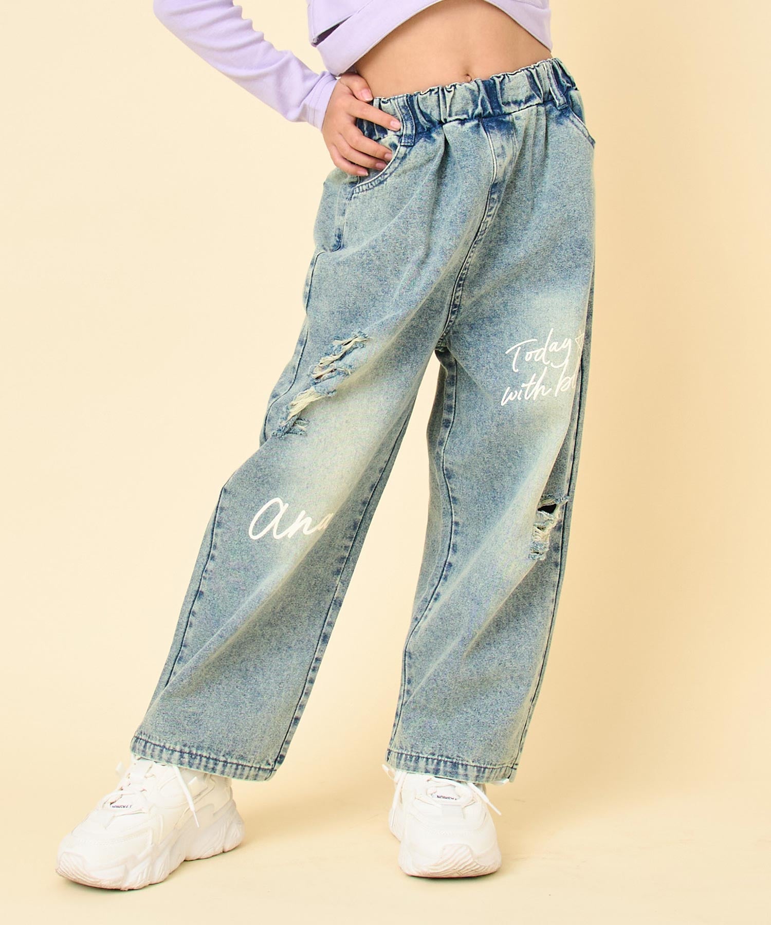 メッセージロゴ クラッシュ デニム ワイドパンツ 422-3551 – ANAP