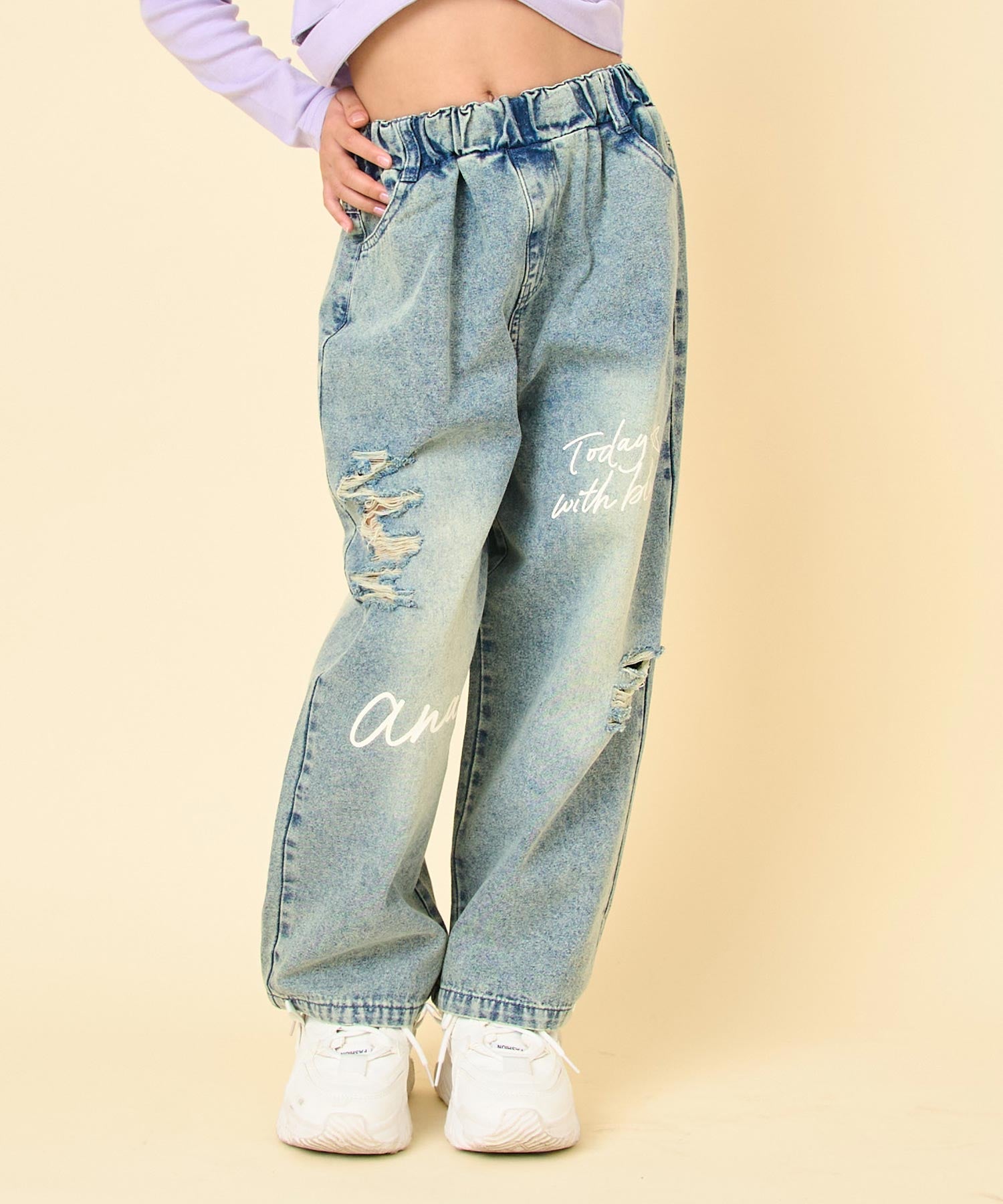 メッセージロゴ クラッシュ デニム ワイドパンツ 422-3551 – ANAP