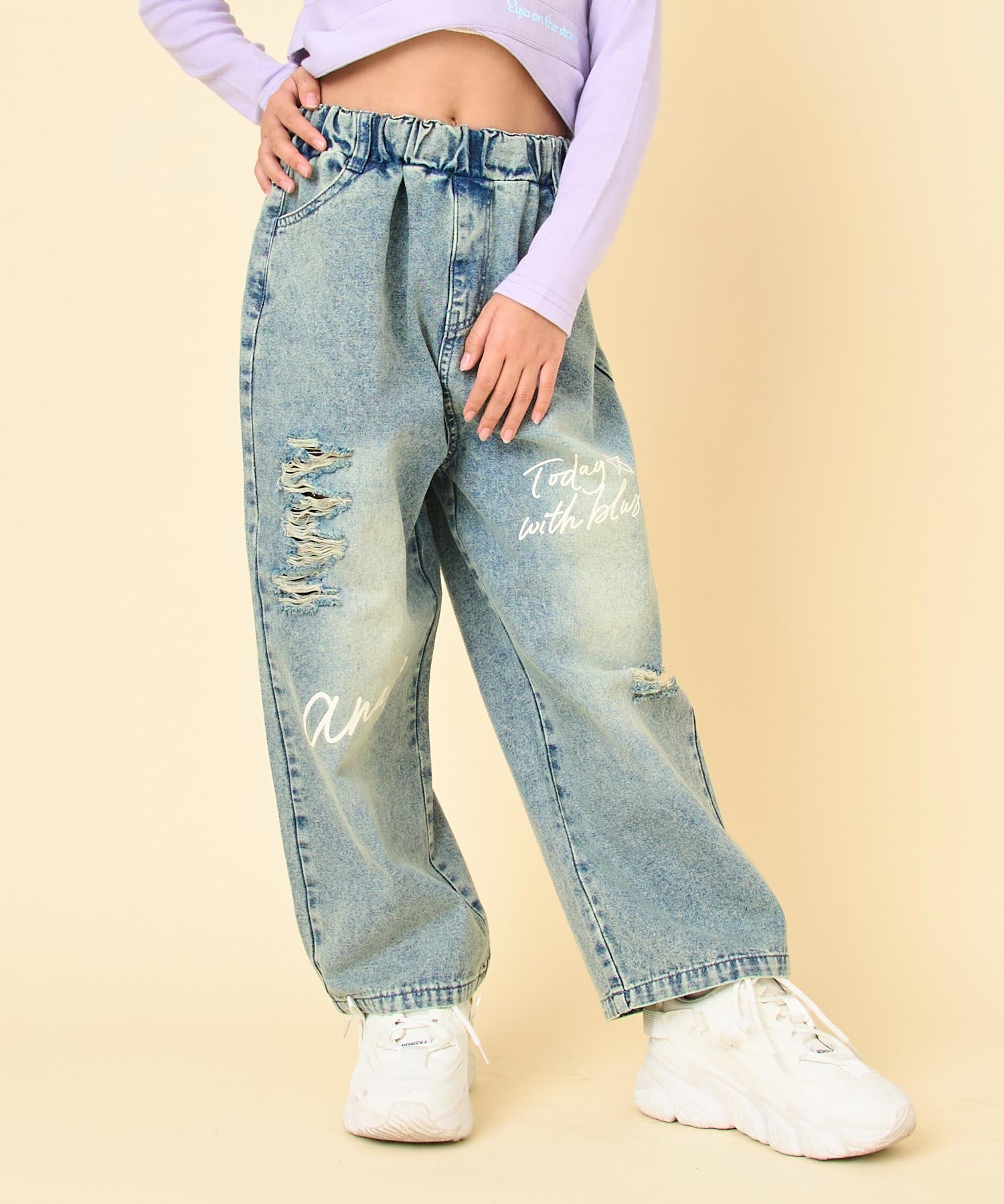 メッセージロゴ クラッシュ デニム ワイドパンツ 422-3551 – ANAP