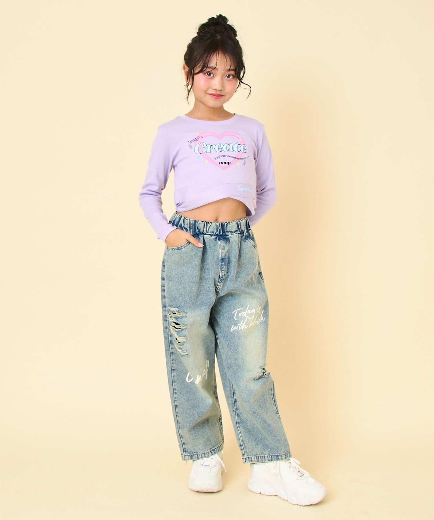 メッセージロゴ クラッシュ デニム ワイドパンツ 422-3551 – ANAP