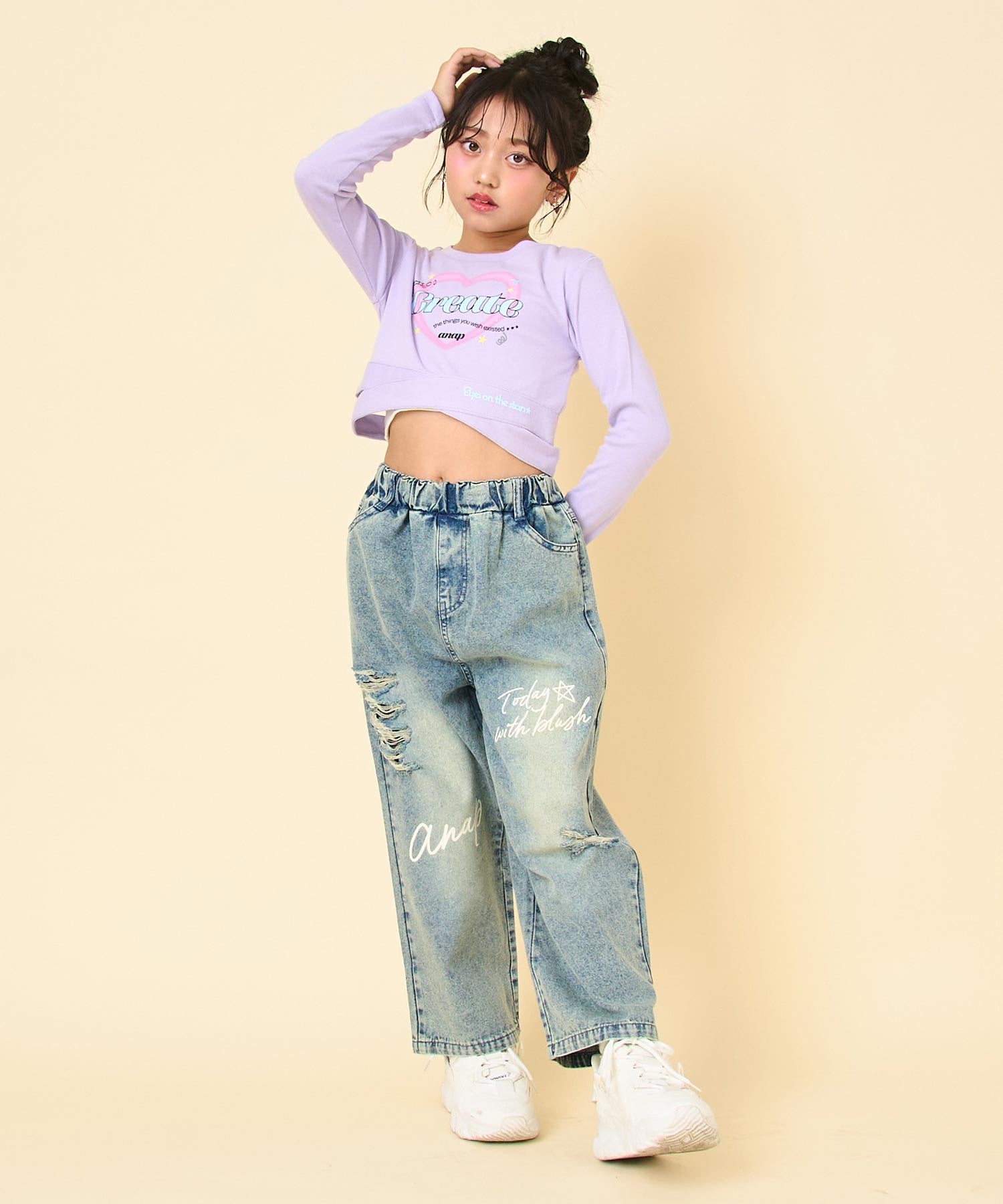 メッセージロゴ クラッシュ デニム ワイドパンツ 422-3551 – ANAP