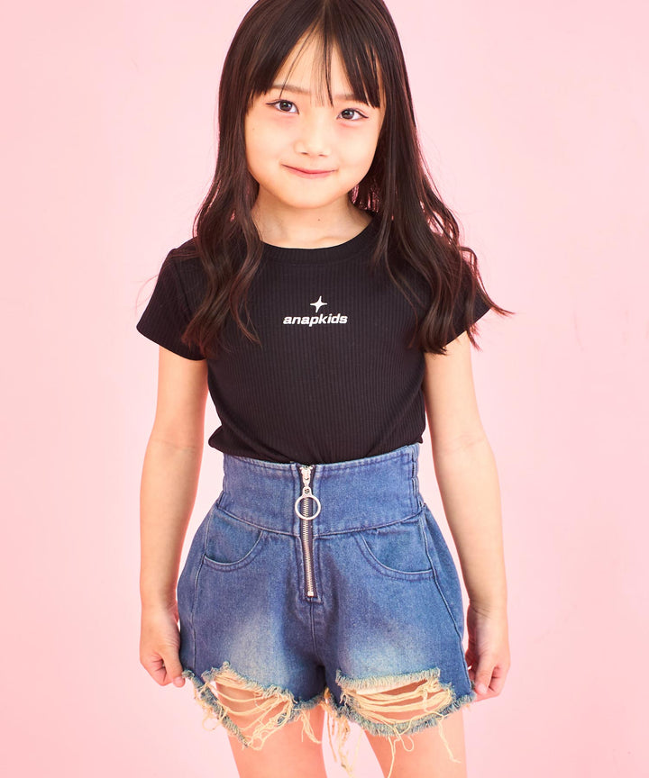 シルバー ジェル プリント リブ Tシャツ トップス【ジュニアお揃い】 423-3382
