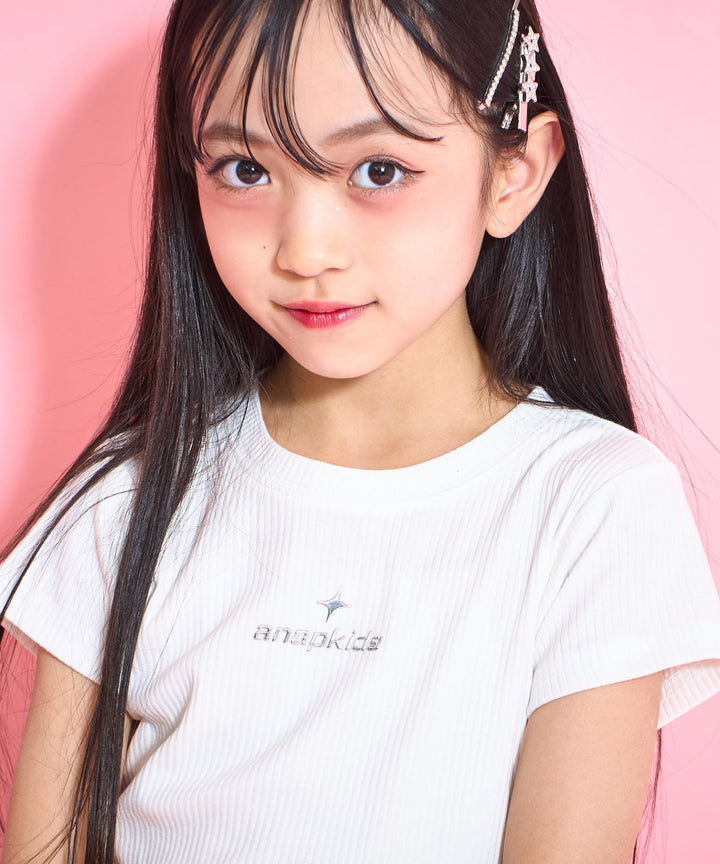 シルバー ジェル プリント リブ Tシャツ トップス【ジュニアお揃い】 423-3382