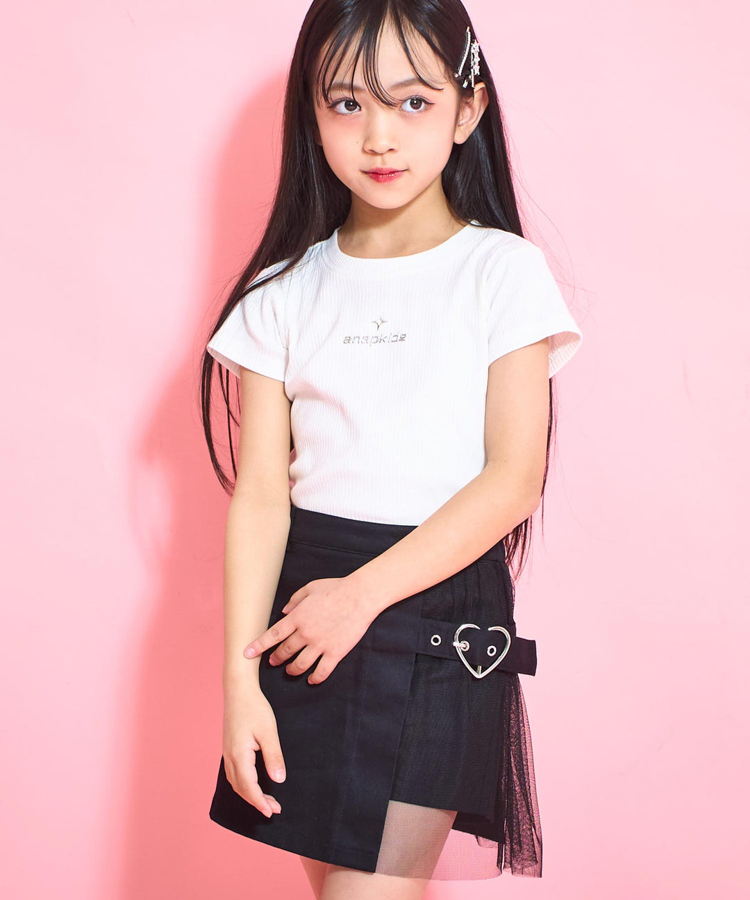 シルバー ジェル プリント リブ Tシャツ トップス【ジュニアお揃い】 423-3382