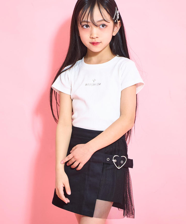 シルバー ジェル プリント リブ Tシャツ トップス【ジュニアお揃い】 423-3382