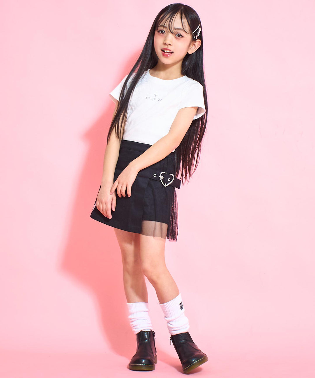 シルバー ジェル プリント リブ Tシャツ トップス【ジュニアお揃い】 423-3382