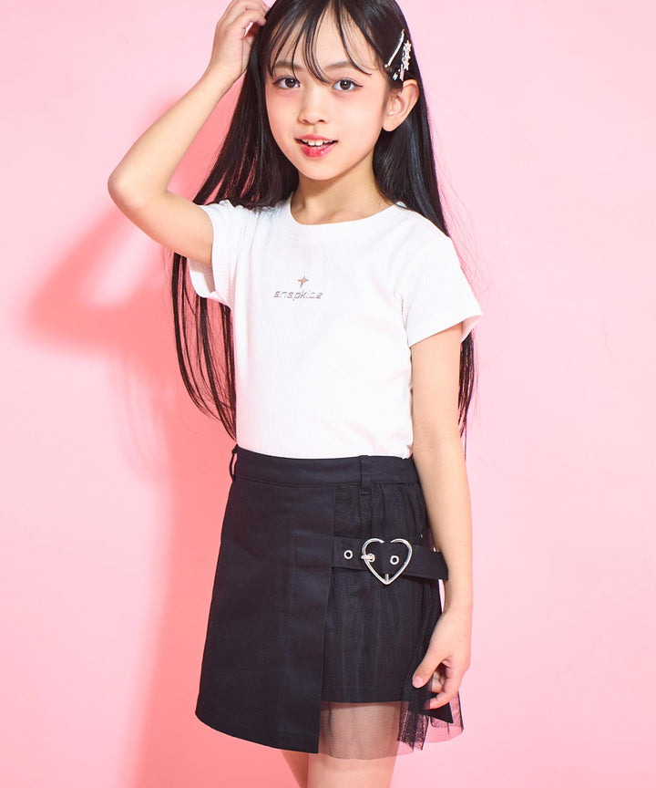 シルバー ジェル プリント リブ Tシャツ トップス【ジュニアお揃い】 423-3382