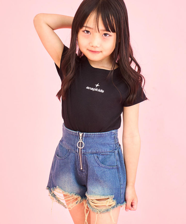 シルバー ジェル プリント リブ Tシャツ トップス【ジュニアお揃い】 423-3382