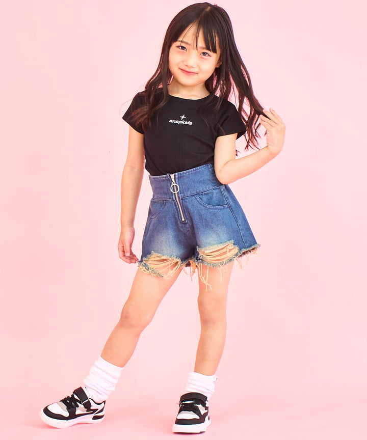 シルバー ジェル プリント リブ Tシャツ トップス【ジュニアお揃い】 423-3382