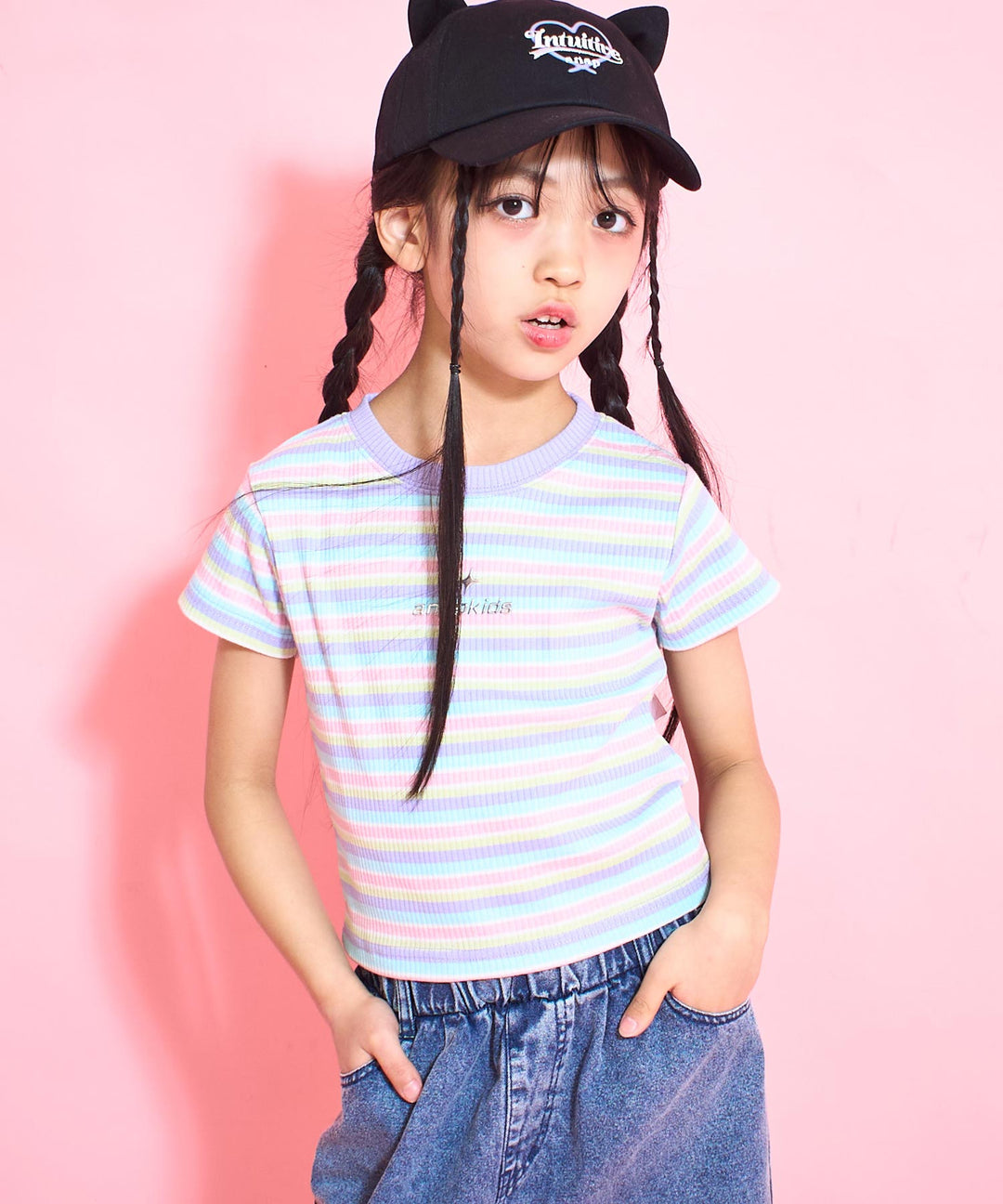 シルバー ジェル プリント リブ Tシャツ トップス【ジュニアお揃い】 423-3382