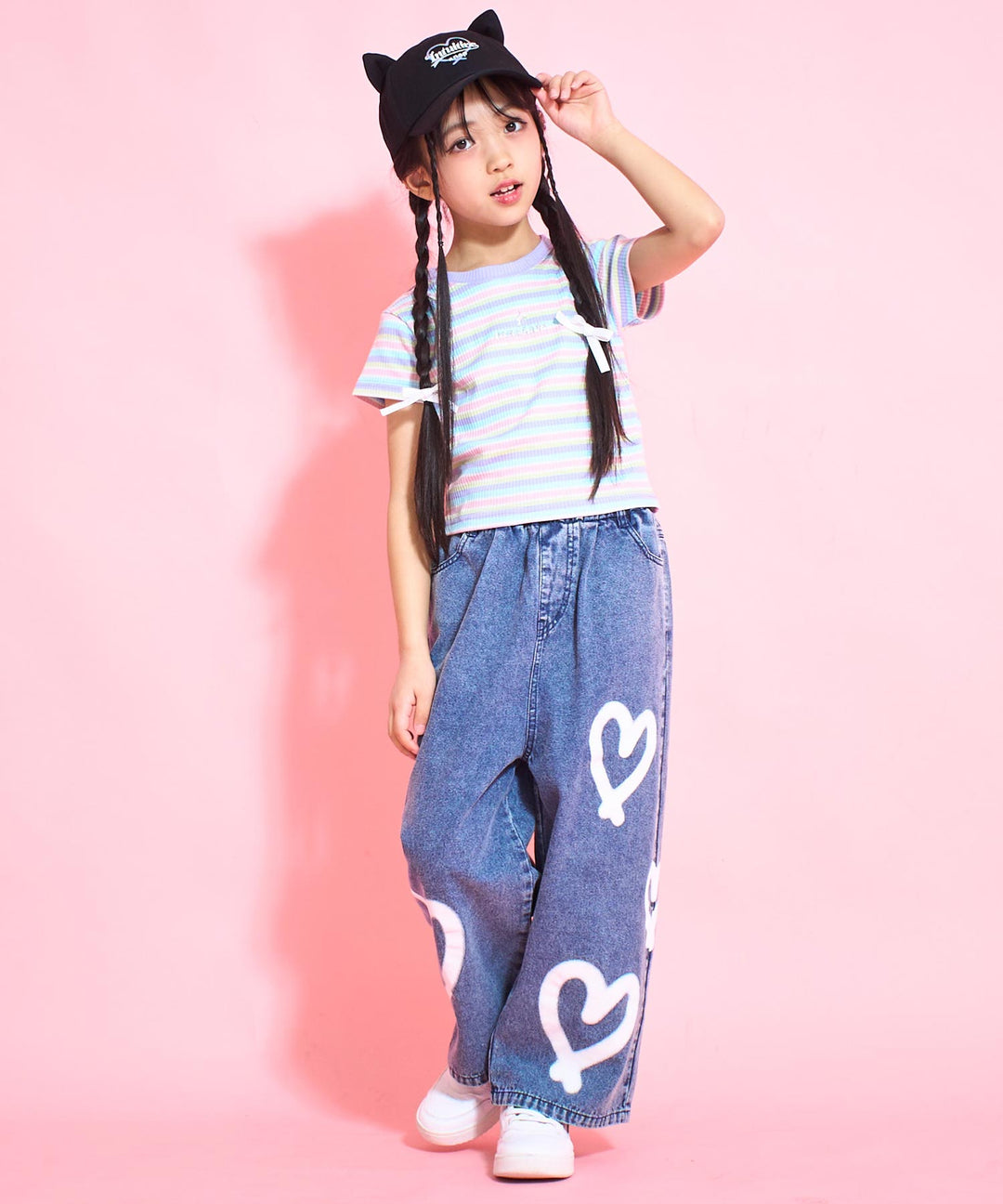 シルバー ジェル プリント リブ Tシャツ トップス【ジュニアお揃い】 423-3382