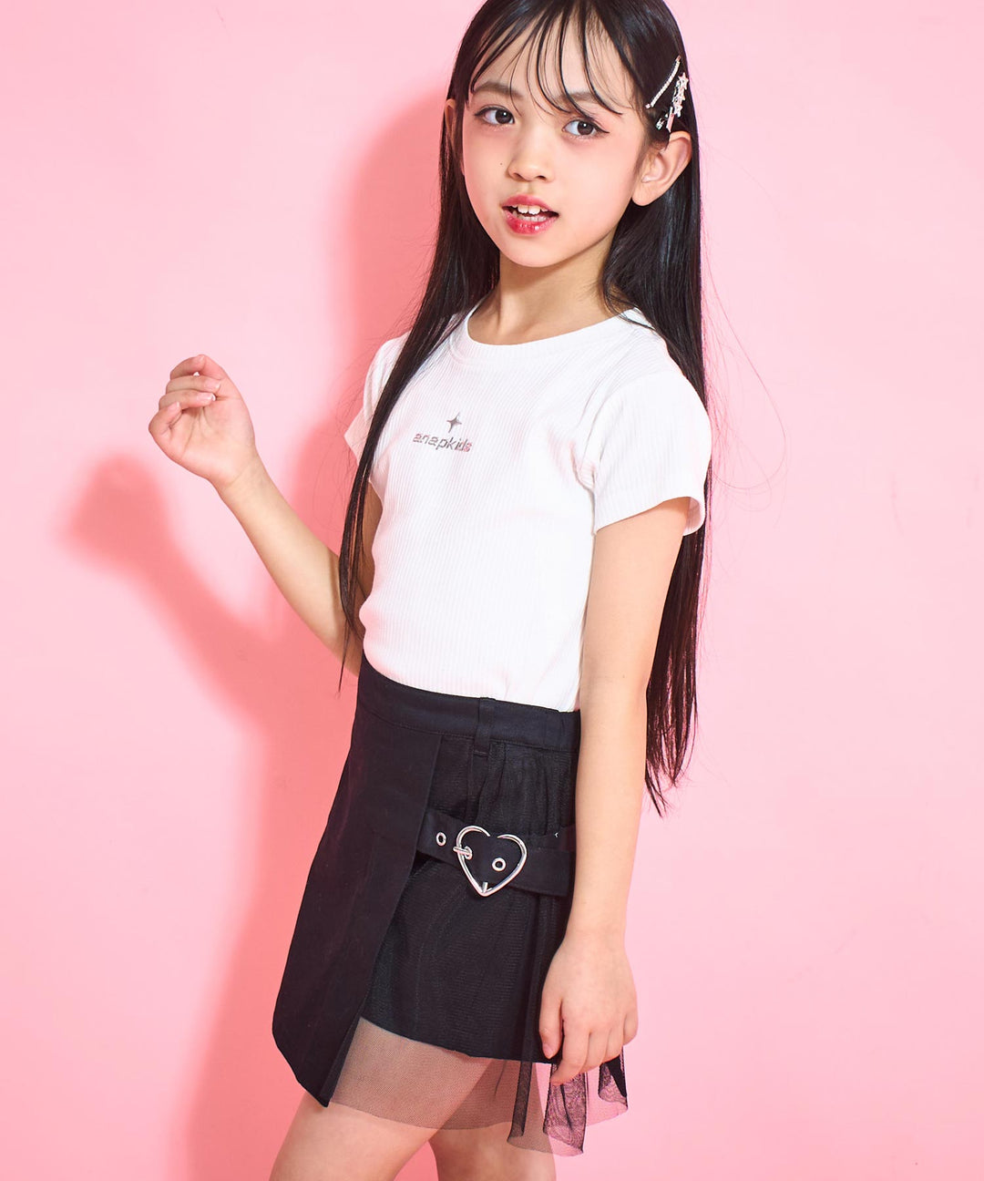 シルバー ジェル プリント リブ Tシャツ トップス【ジュニアお揃い】 423-3382