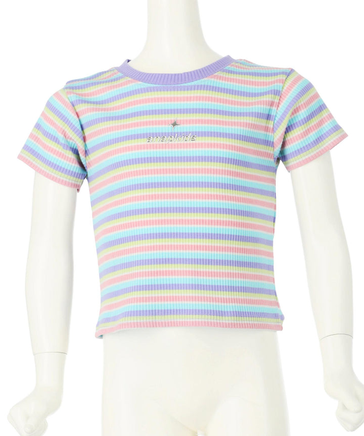 シルバー ジェル プリント リブ Tシャツ トップス【ジュニアお揃い】 423-3382