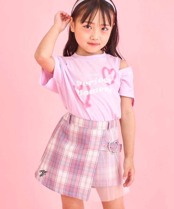 ハート スプレー 肩ジップ Tシャツ トップス 423-3383
