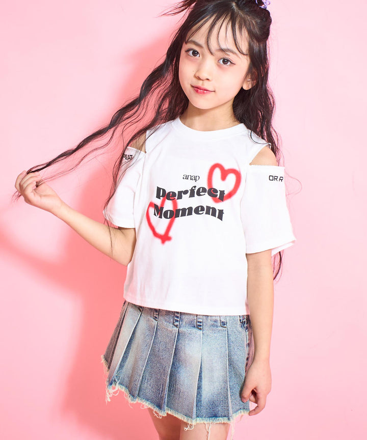 ハート スプレー 肩ジップ Tシャツ トップス 423-3383