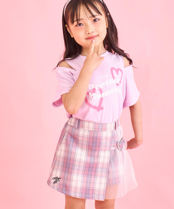 ハート スプレー 肩ジップ Tシャツ トップス 423-3383
