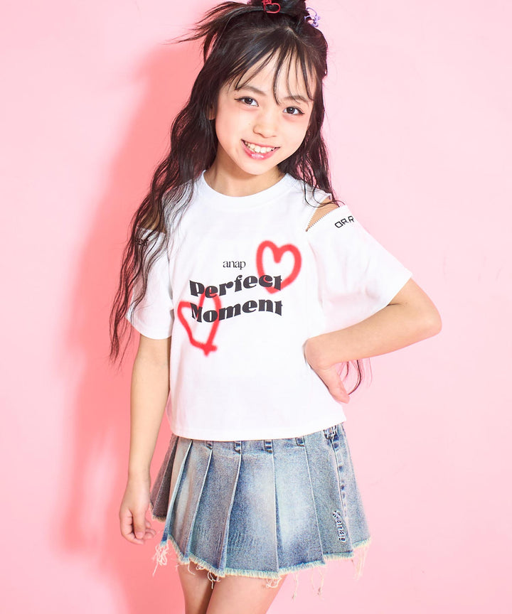 ハート スプレー 肩ジップ Tシャツ トップス 423-3383