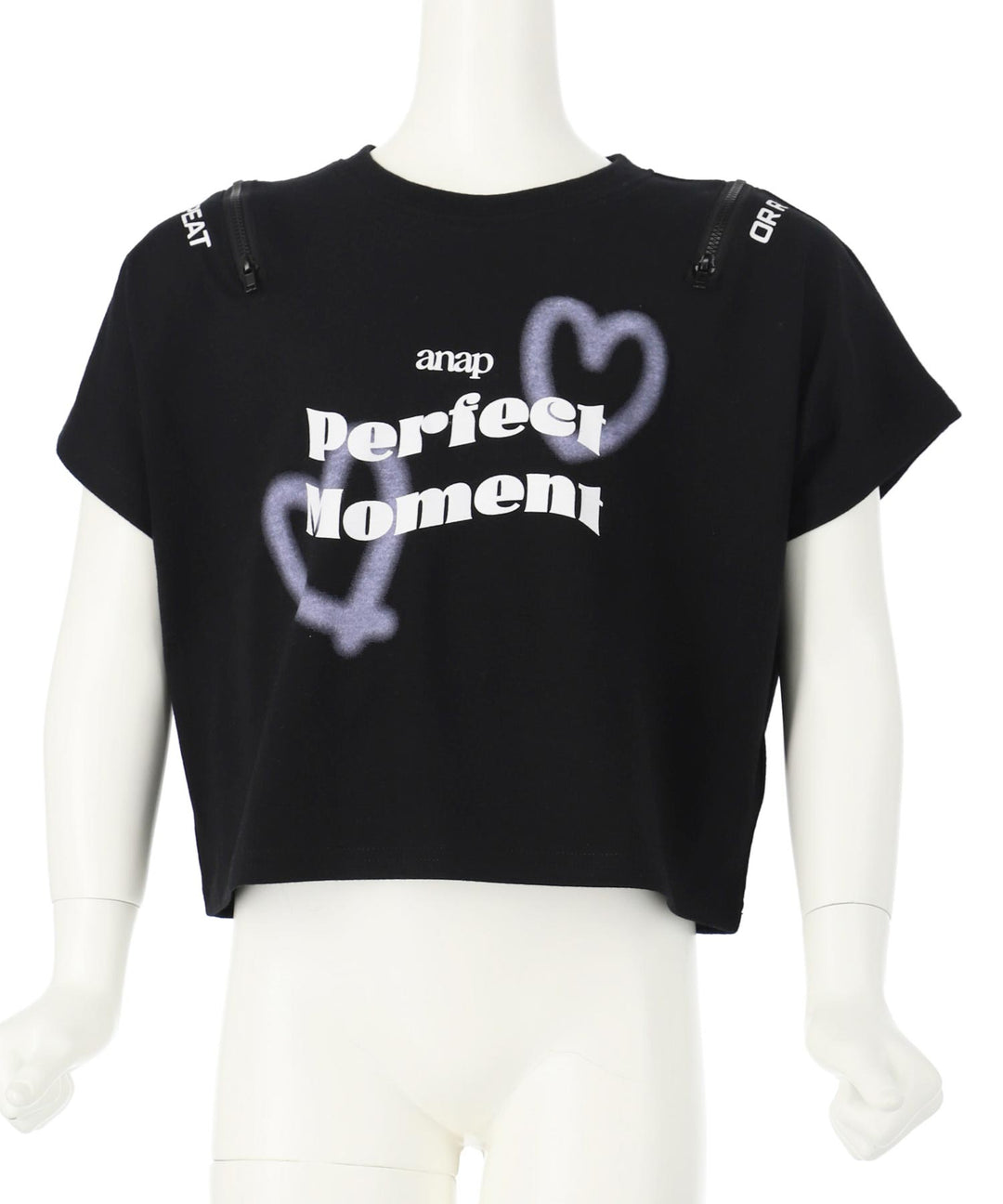 ハート スプレー 肩ジップ Tシャツ トップス 423-3383