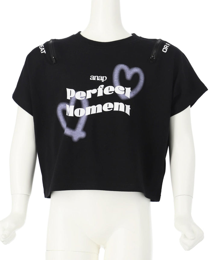 ハート スプレー 肩ジップ Tシャツ トップス 423-3383