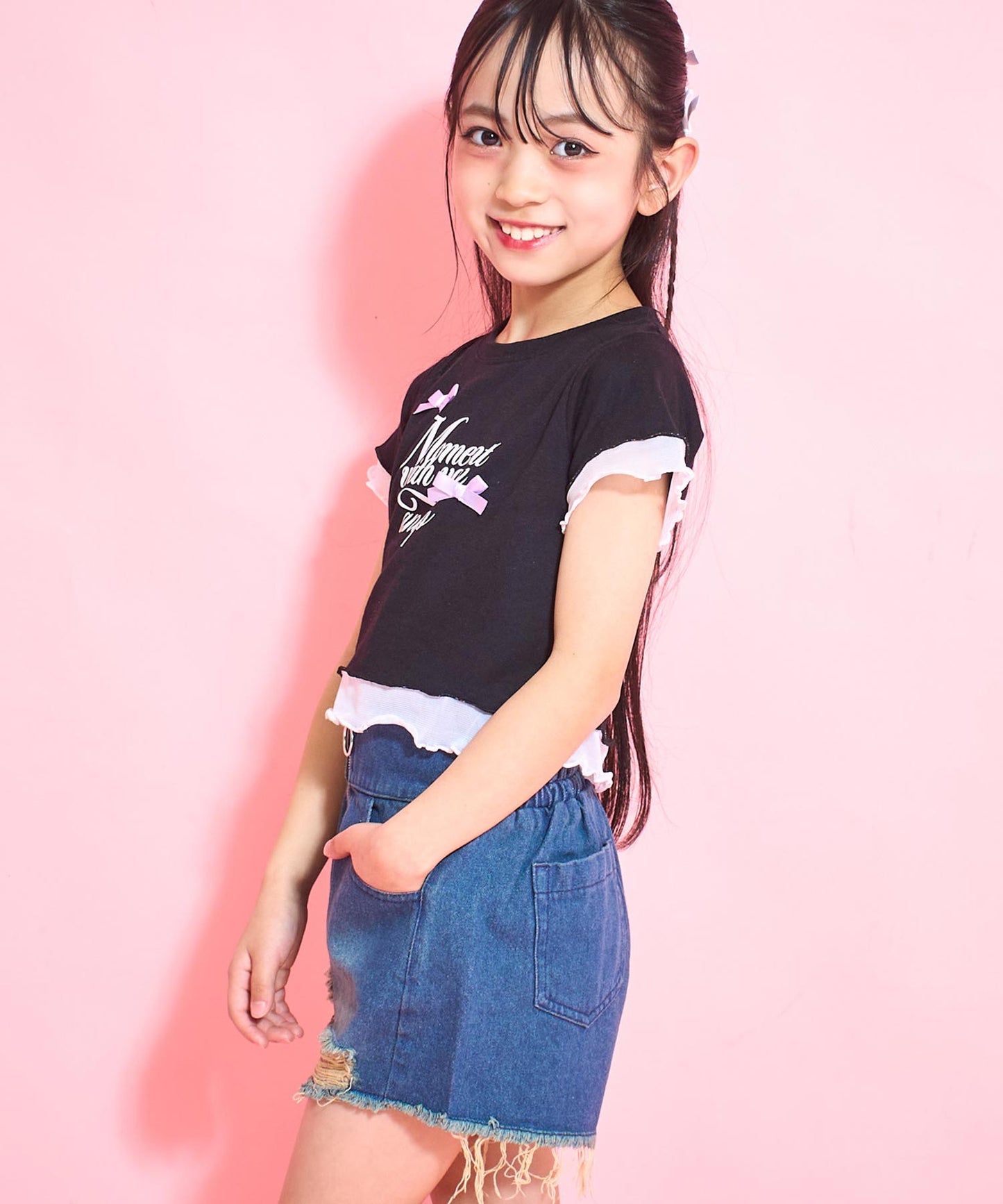 裾 メロー リボン Tシャツトップス 423-3388