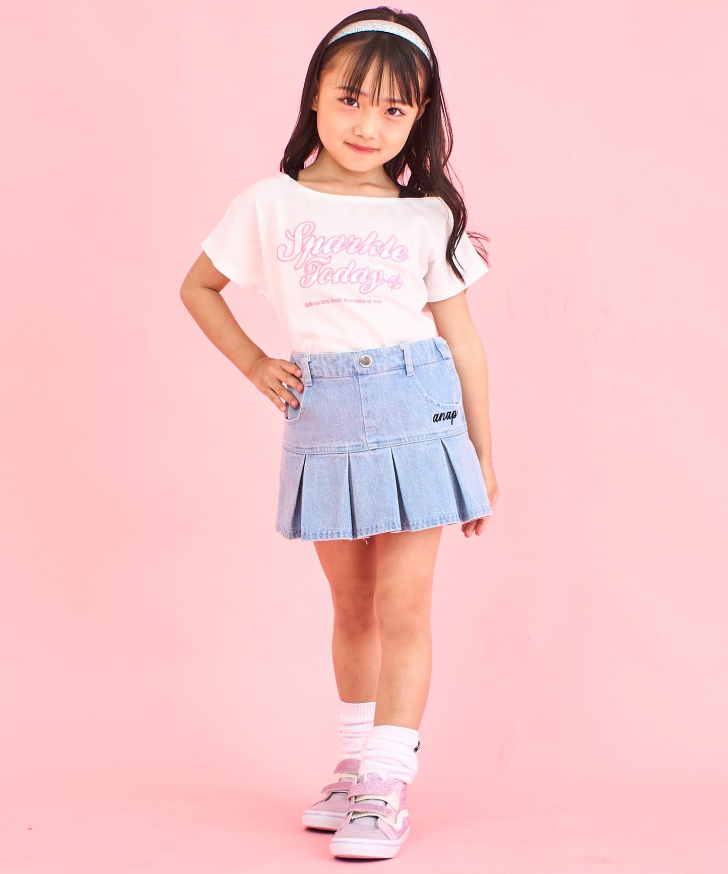 アシンメトリー 肩アキ オーロラ ワッペン Tシャツ トップス 【ジュニアお揃い】 423-3397