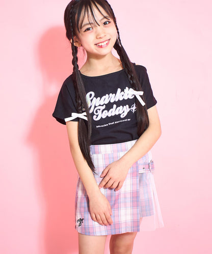 アシンメトリー 肩アキ オーロラ ワッペン Tシャツ トップス 【ジュニアお揃い】 423-3397