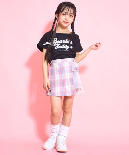 アシンメトリー 肩アキ オーロラ ワッペン Tシャツ トップス 【ジュニアお揃い】 423-3397