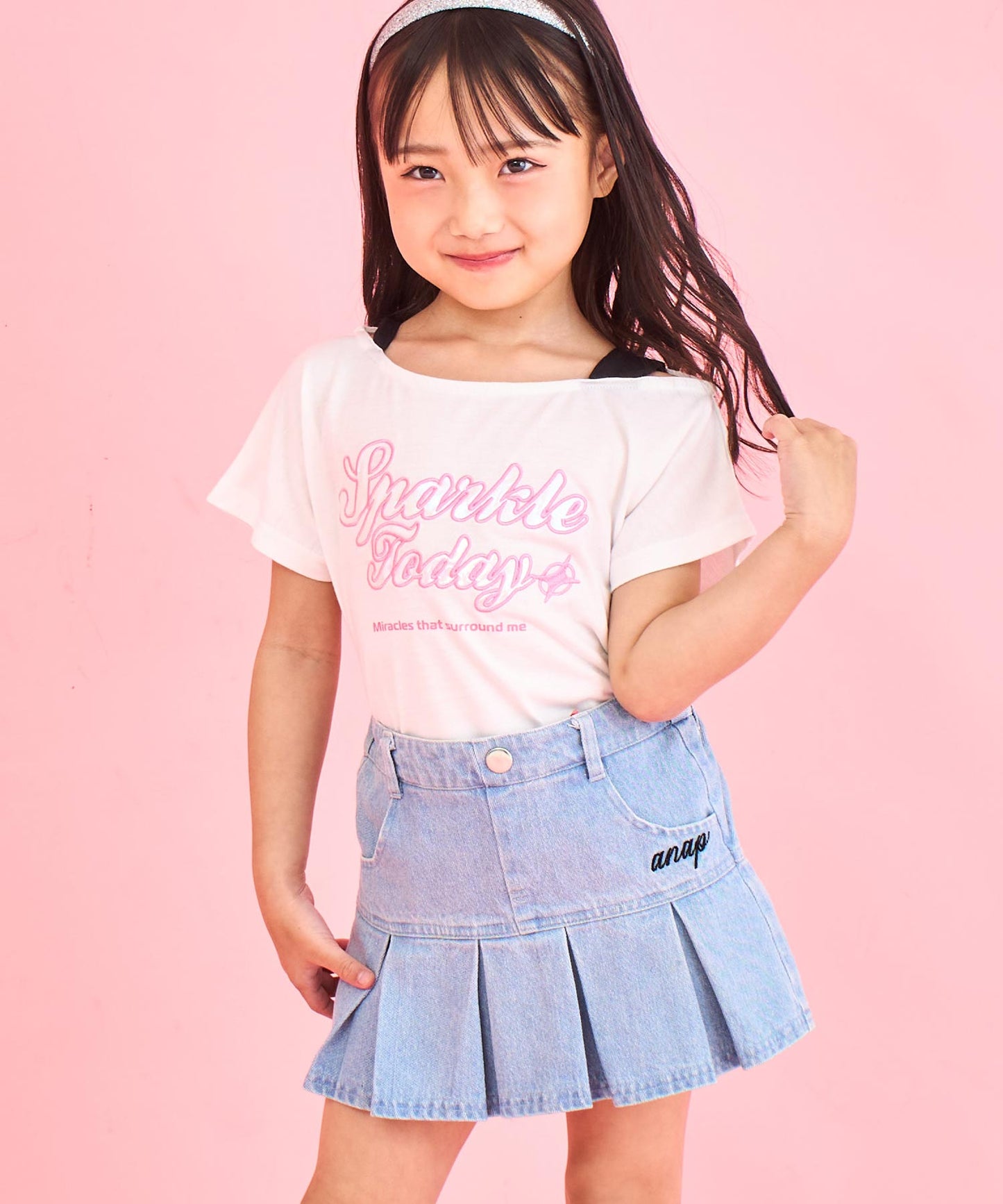 アシンメトリー 肩アキ オーロラ ワッペン Tシャツ トップス 【ジュニアお揃い】 423-3397