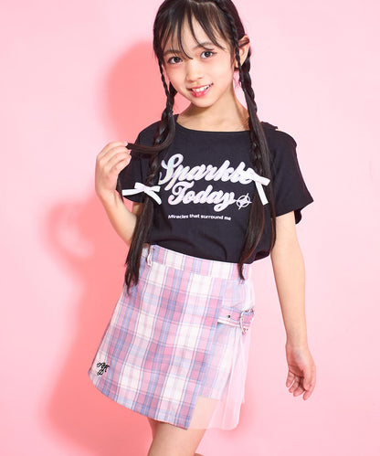 アシンメトリー 肩アキ オーロラ ワッペン Tシャツ トップス 【ジュニアお揃い】 423-3397