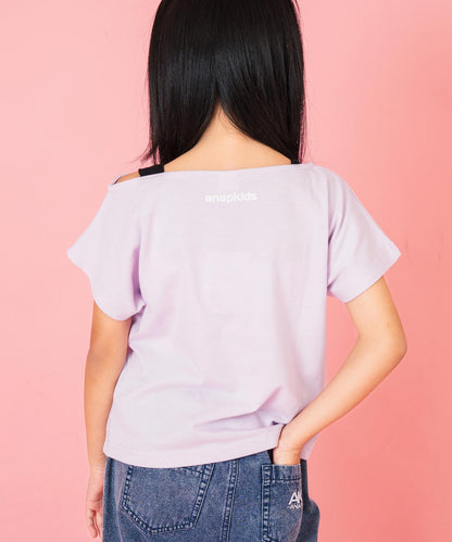 アシンメトリー 肩アキ オーロラ ワッペン Tシャツ トップス 【ジュニアお揃い】 423-3397