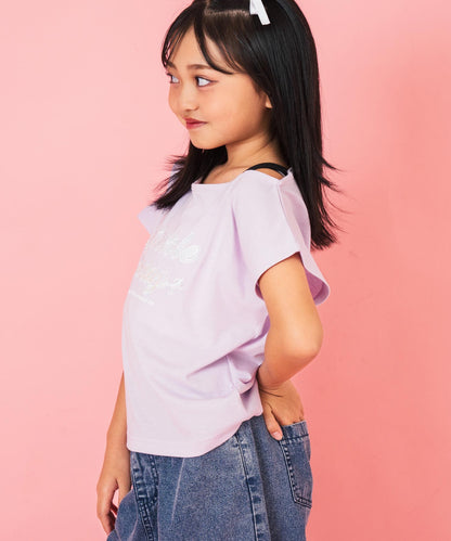 アシンメトリー 肩アキ オーロラ ワッペン Tシャツ トップス 【ジュニアお揃い】 423-3397