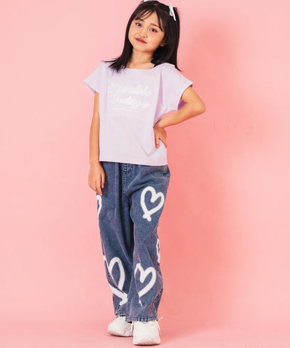 アシンメトリー 肩アキ オーロラ ワッペン Tシャツ トップス 【ジュニアお揃い】 423-3397