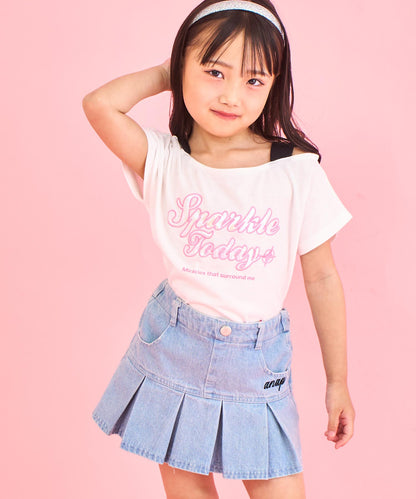 アシンメトリー 肩アキ オーロラ ワッペン Tシャツ トップス 【ジュニアお揃い】 423-3397