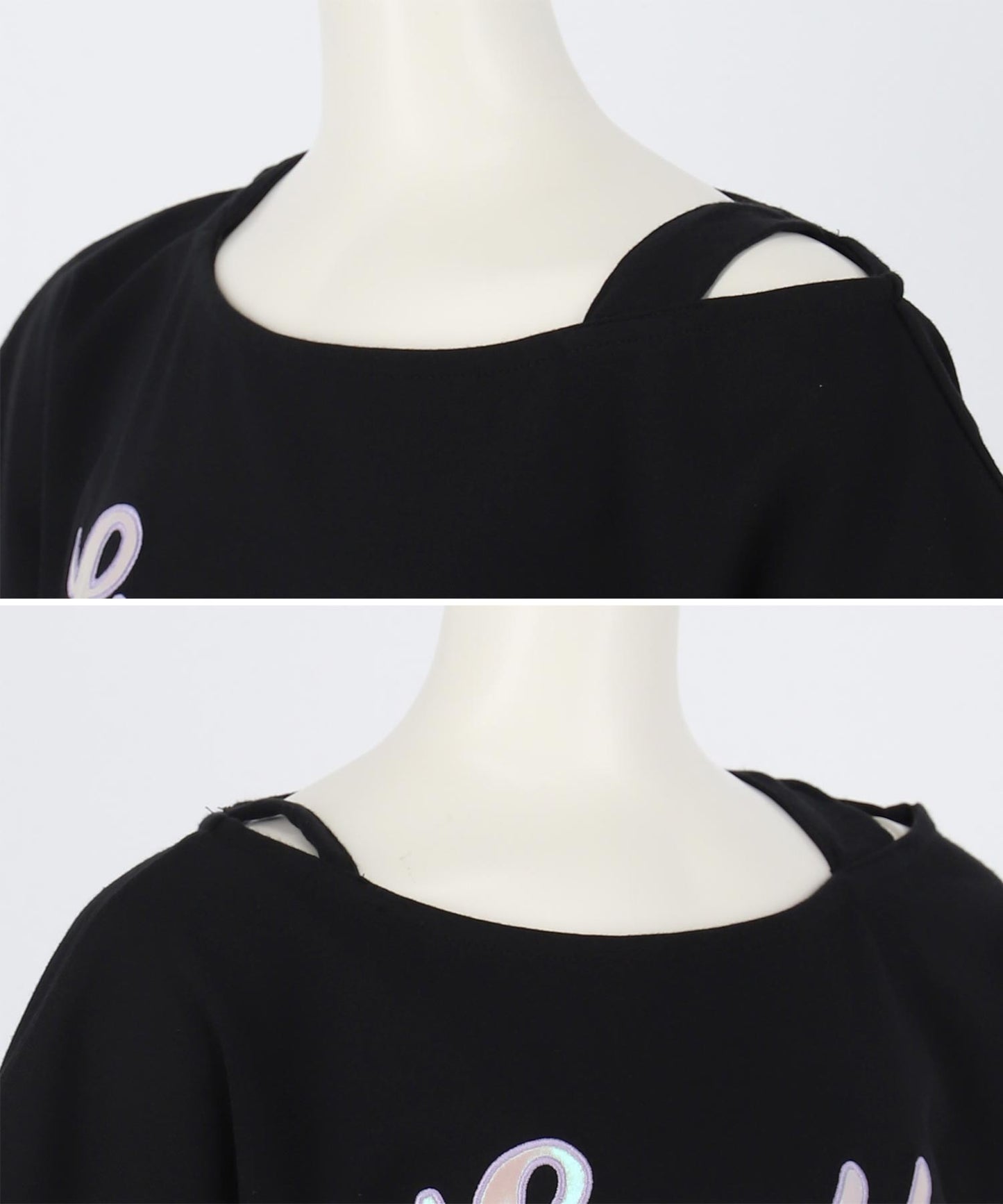 アシンメトリー 肩アキ オーロラ ワッペン Tシャツ トップス 【ジュニアお揃い】 423-3397