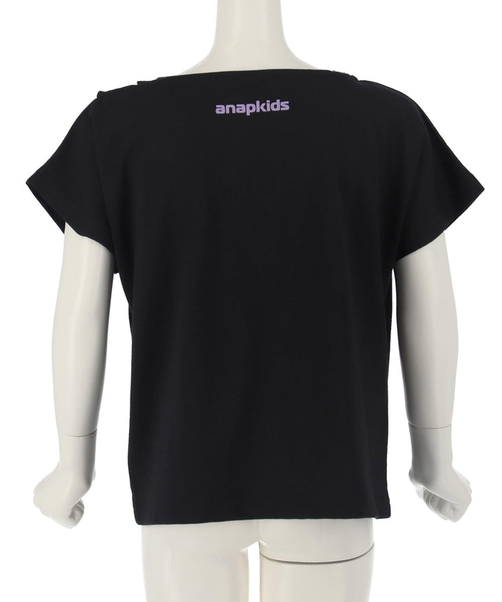 アシンメトリー 肩アキ オーロラ ワッペン Tシャツ トップス 【ジュニアお揃い】 423-3397