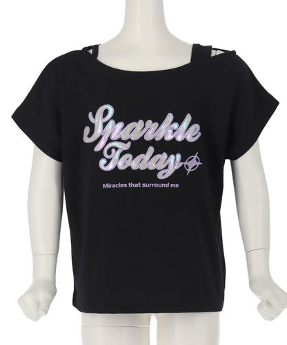 アシンメトリー 肩アキ オーロラ ワッペン Tシャツ トップス 【ジュニアお揃い】 423-3397