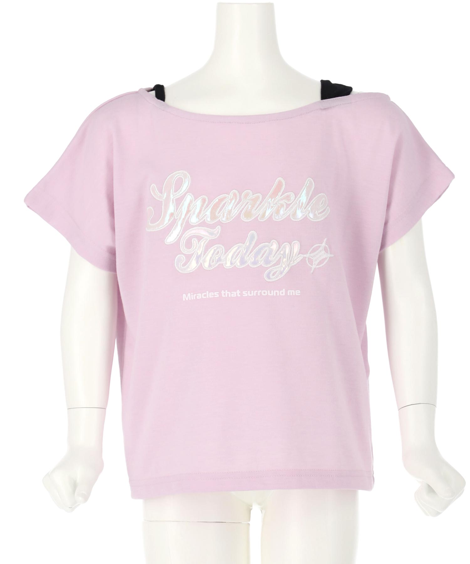 アシンメトリー 肩アキ オーロラ ワッペン Tシャツ トップス