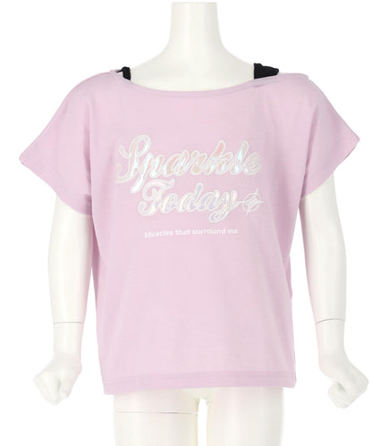 アシンメトリー 肩アキ オーロラ ワッペン Tシャツ トップス 【ジュニアお揃い】 423-3397