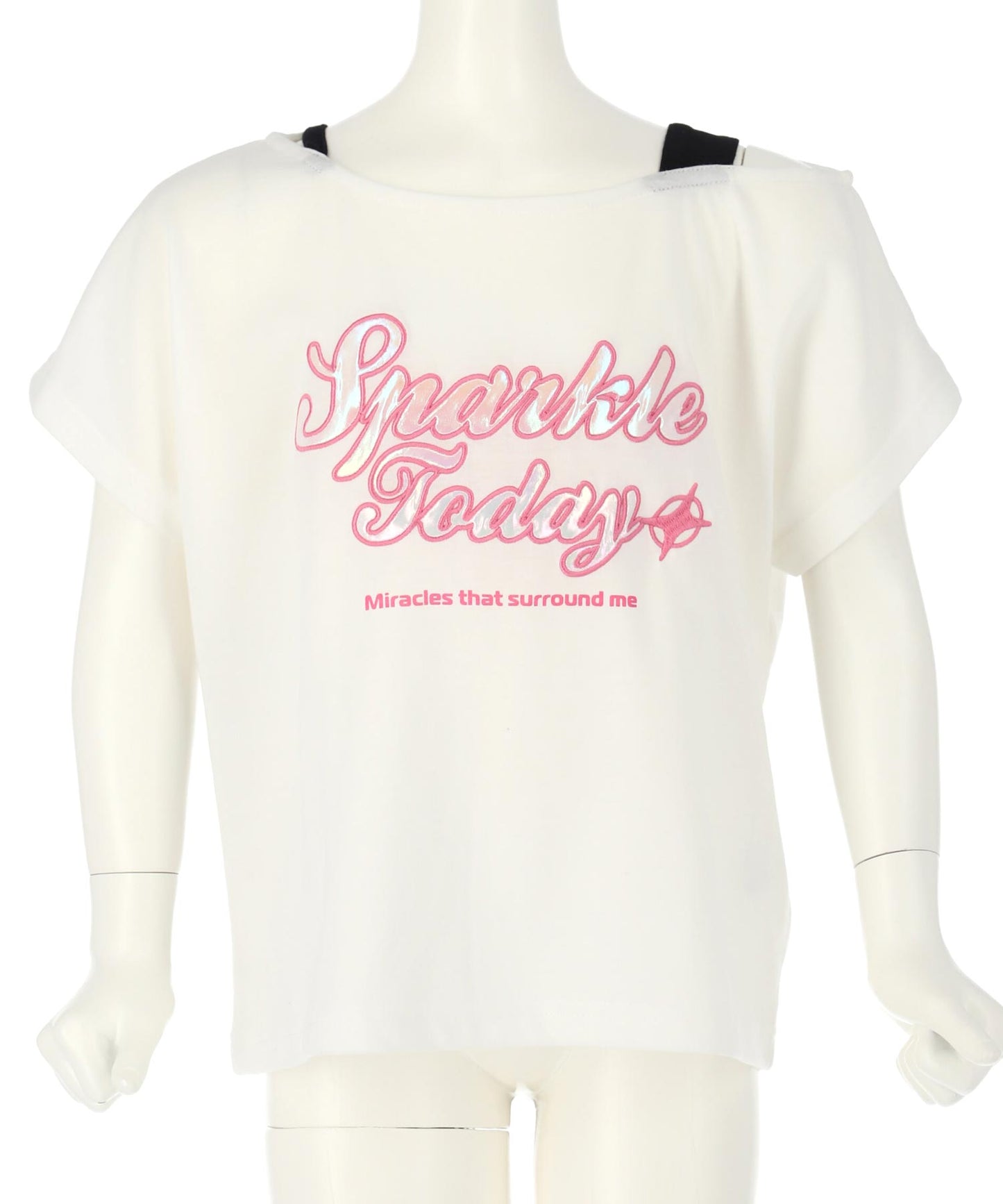 アシンメトリー 肩アキ オーロラ ワッペン Tシャツ トップス 【ジュニアお揃い】 423-3397