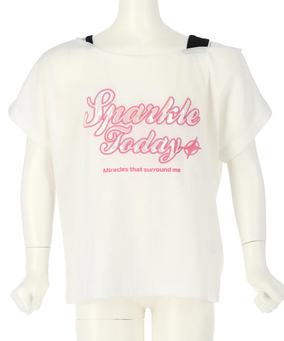 アシンメトリー 肩アキ オーロラ ワッペン Tシャツ トップス 【ジュニアお揃い】 423-3397