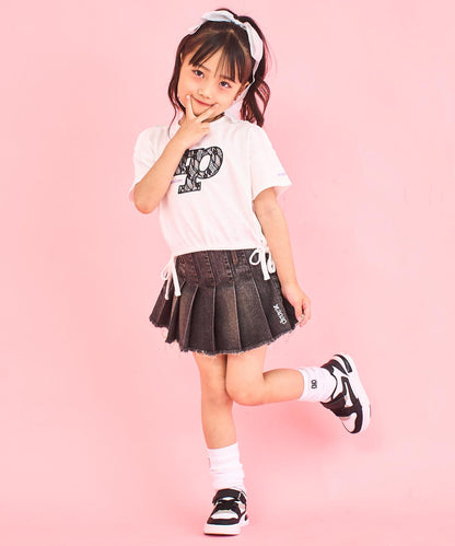 レース ワッペン付き サイド リボン Tシャツ トップス【ジュニアお揃い】 423-3402