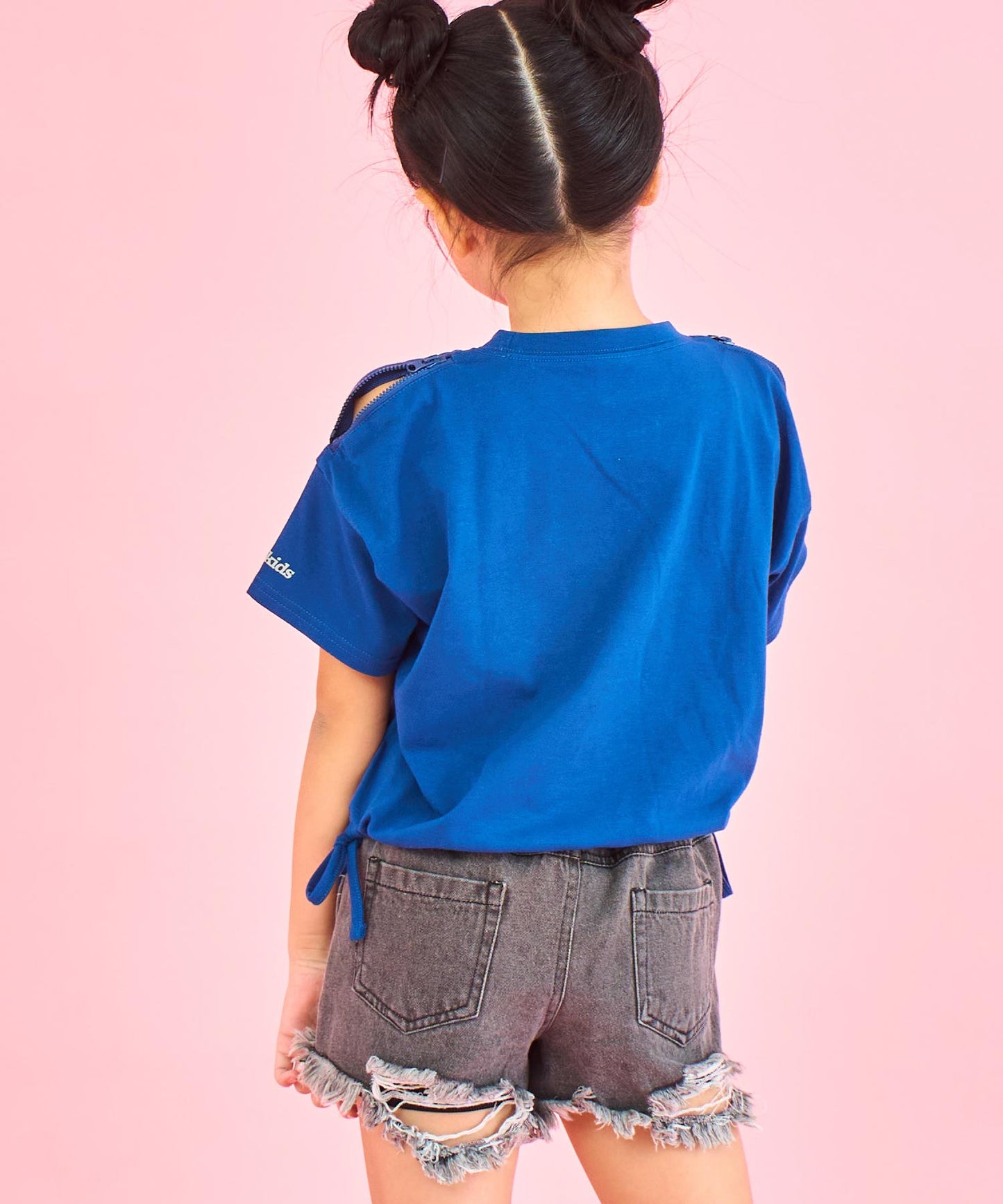 レース ワッペン付き サイド リボン Tシャツ トップス【ジュニアお揃い】 423-3402