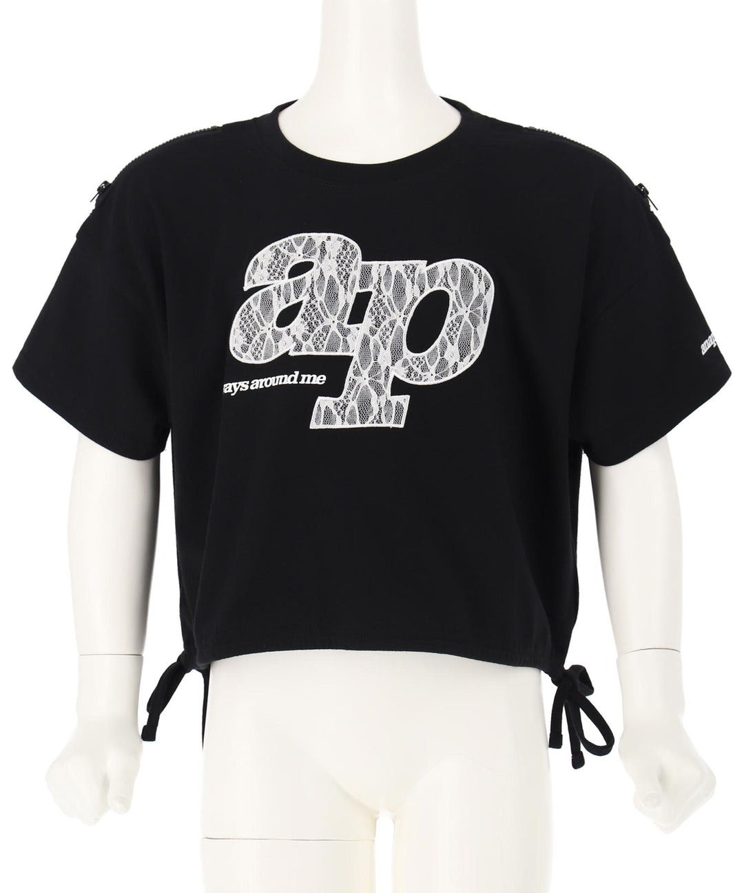 レース ワッペン付き サイド リボン Tシャツ トップス【ジュニアお揃い】 423-3402
